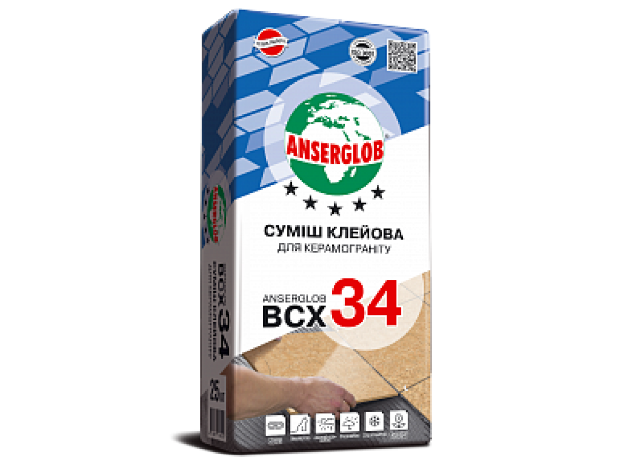 Клей для керамогранита Ансерглоб ВСХ-34 (Anserglob BCX-34) 25 кг