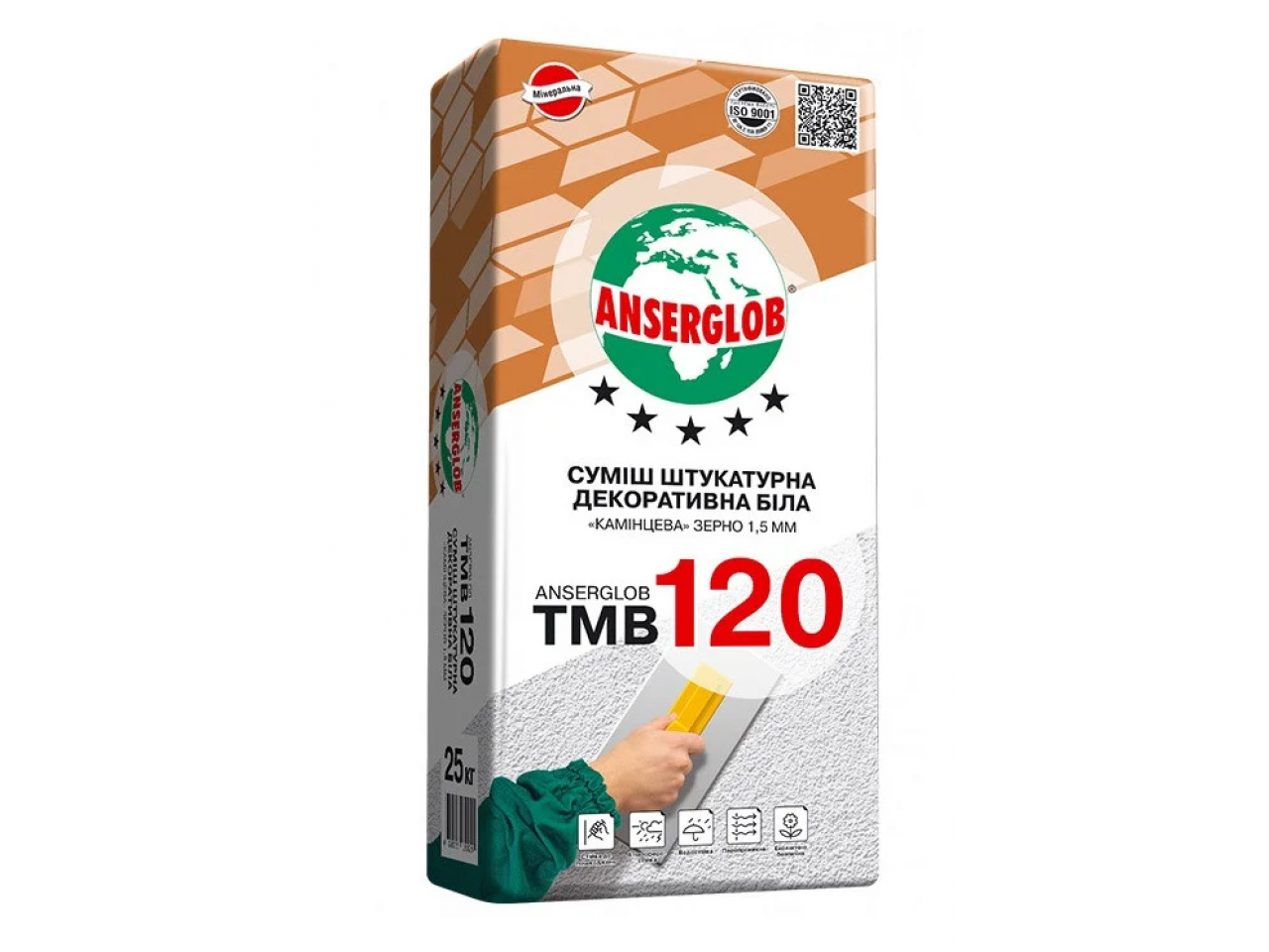 Штукатурка декоративна Anserglob TMB-120 "Камінцева" зерно 1,5 мм біла (25 кг)
