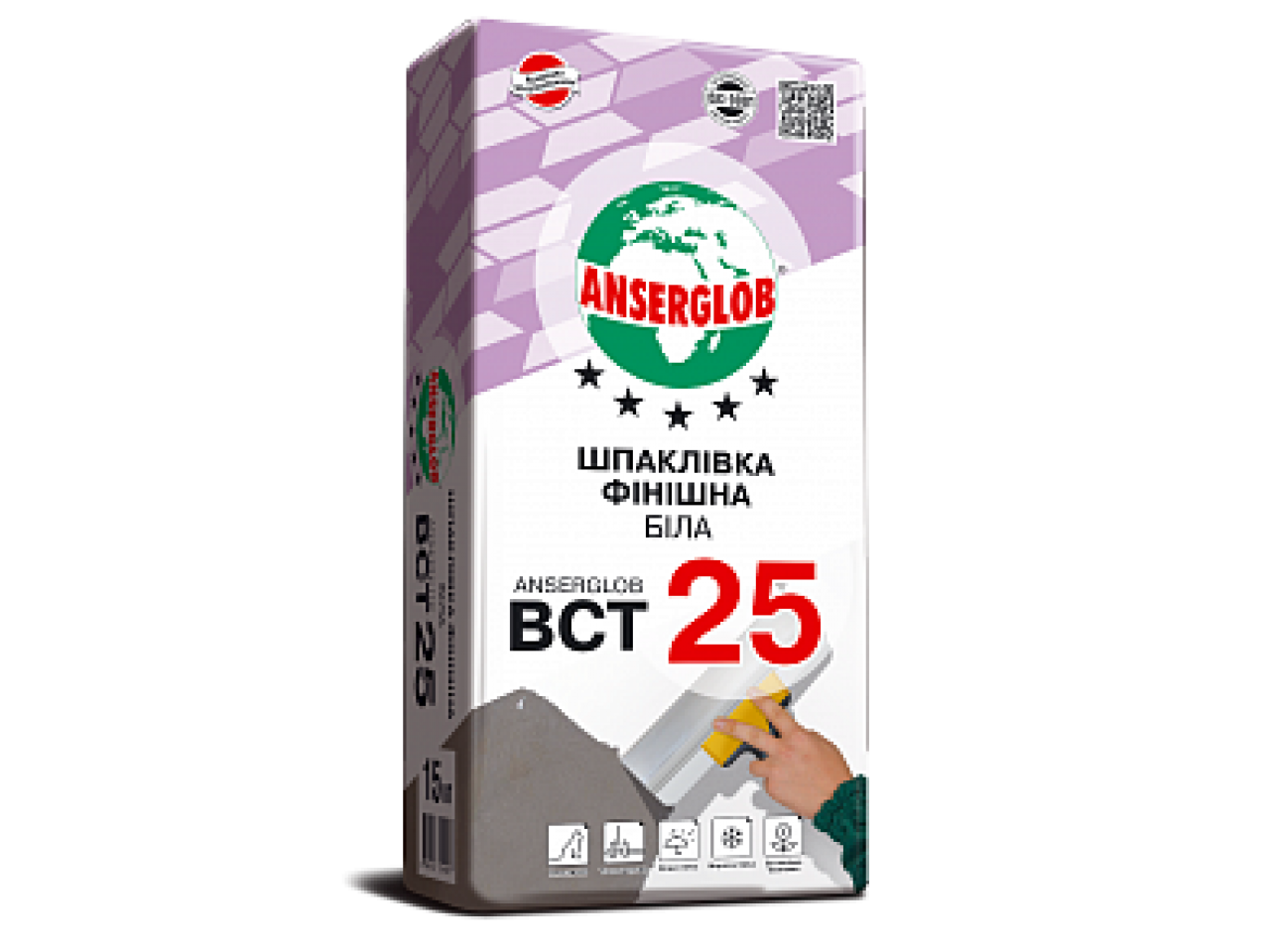 Шпаклівка цементна Anserglob BCT-25 фініш (0,5-3 мм) біла 15 кг