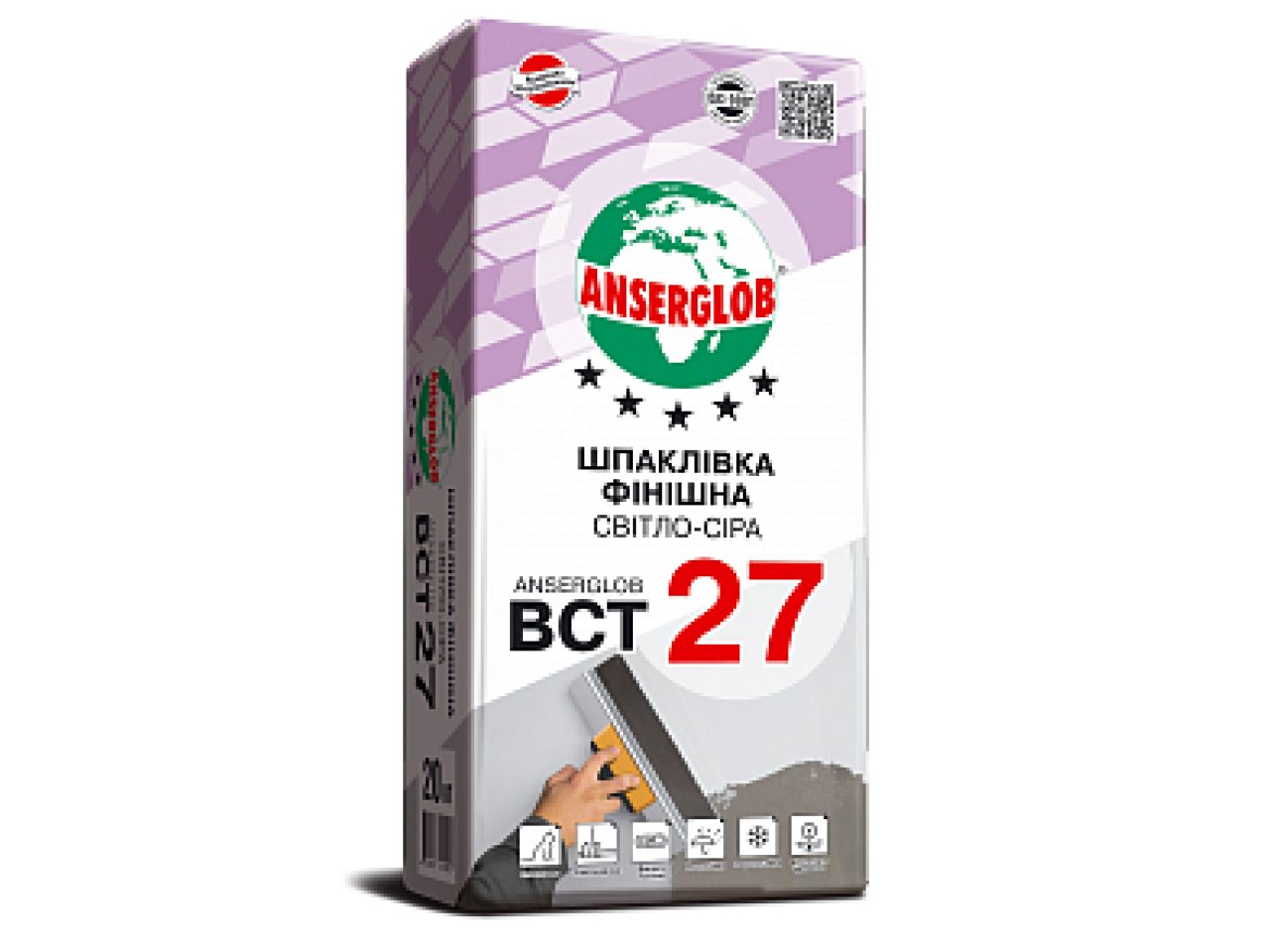 Шпаклівка цементна Anserglob BCT-27 фініш (0,5-4 мм) сіра 20 кг